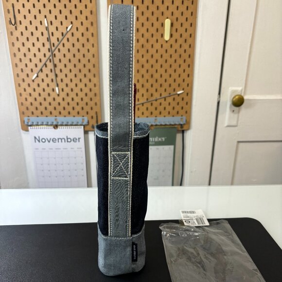 Brand New LANDS' END Two Tone Blue Denim Wine Tote Caddy Bag, For 1 Bottle - Picture 3 of 12